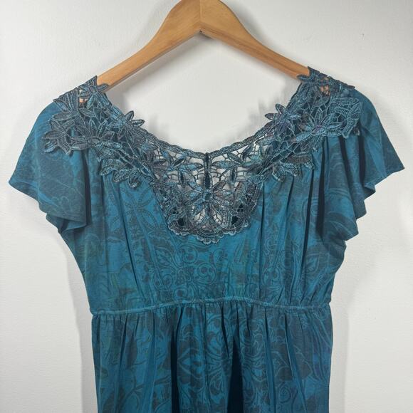 Vanity Top Women S Blue Empire Waist Babydoll Crochet Lace Back Boho Y2K Romance - Picture 4 of 6